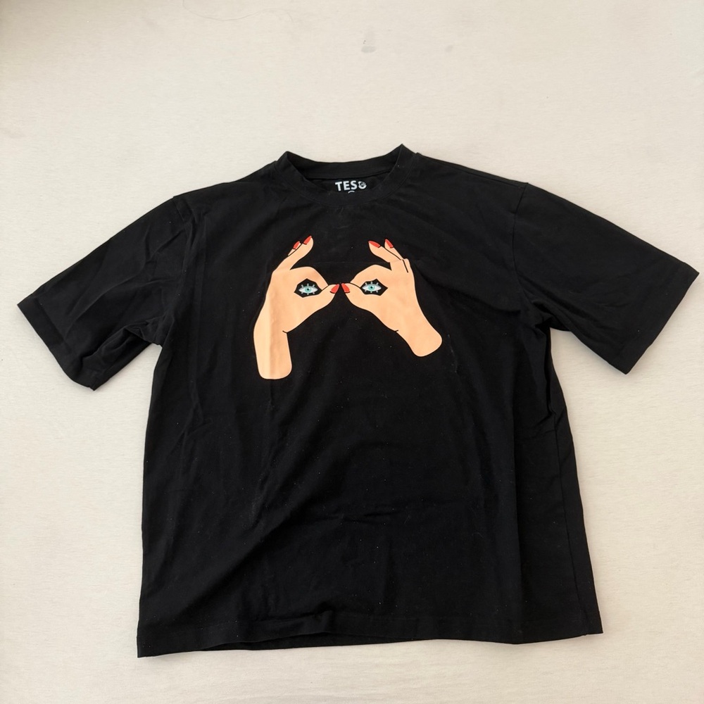 Black Graphic T-Shirt with Hand Design